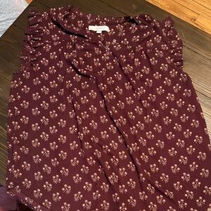 LOFT Burgundy Floral Ruffle Blouse
